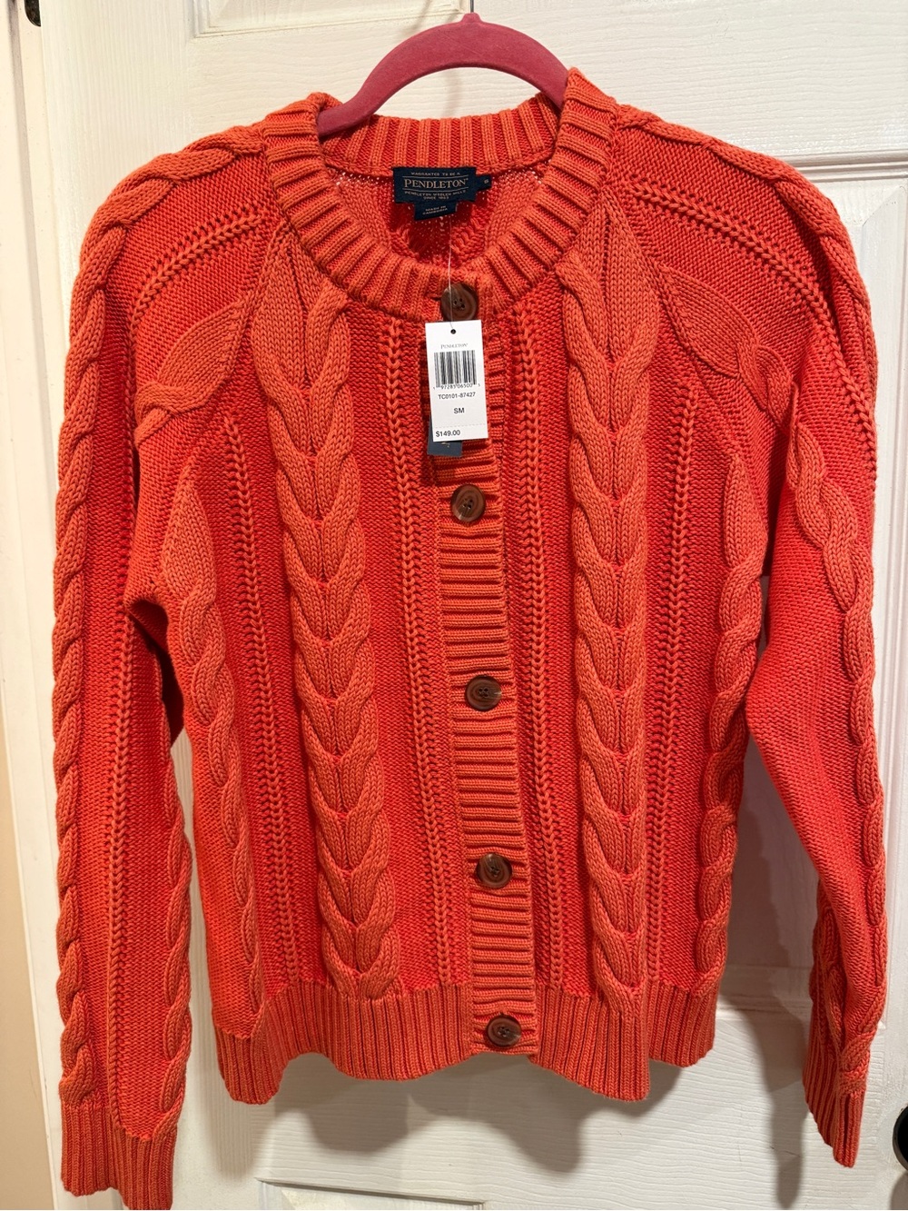 Pendleton Orange Cable Knit Button-Front Cardigan